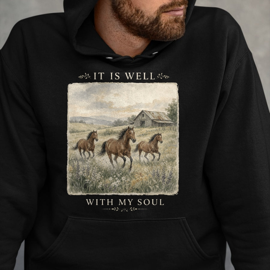 Best Horse Lover Shirt , Funny Horse UnisexT-Shirt/Hoodie/Sweatshirt HLT00 - It is Well with My Soul Horse Watercolor Christian Long Sleeve T-Shirt