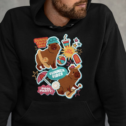 Cute Capybara Shirt, Funny Capybara Unisex T-Shirt/Hoodie/Sweatshirt HLT00 - Summer Capybaras Long Sleeve T-Shirt