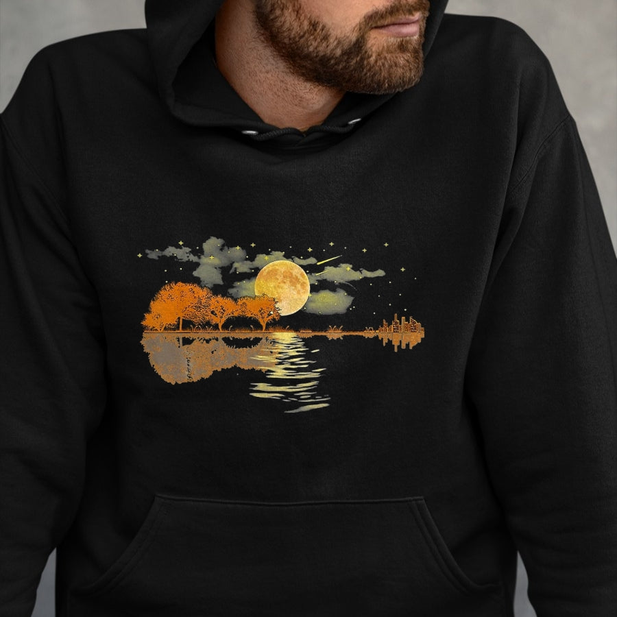 Guitar Lover Shirt, Funny Guitar UnisexT-Shirt/Hoodie/Sweatshirt HLT00 - Guitar Lake Reflections Love Musician Acoustic Guitar T-Shirt, Men, Dark Heather Grey, Large