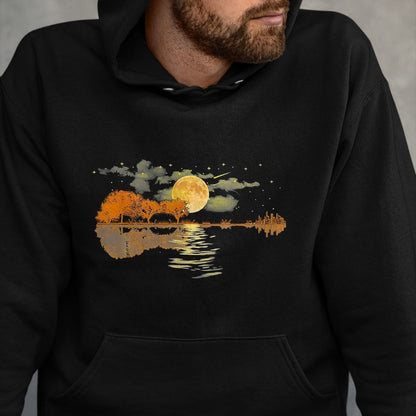 Guitar Lover Shirt, Funny Guitar UnisexT-Shirt/Hoodie/Sweatshirt HLT00 - Guitar Lake Reflections Love Musician Acoustic Guitar T-Shirt, Men, Dark Heather Grey, Large