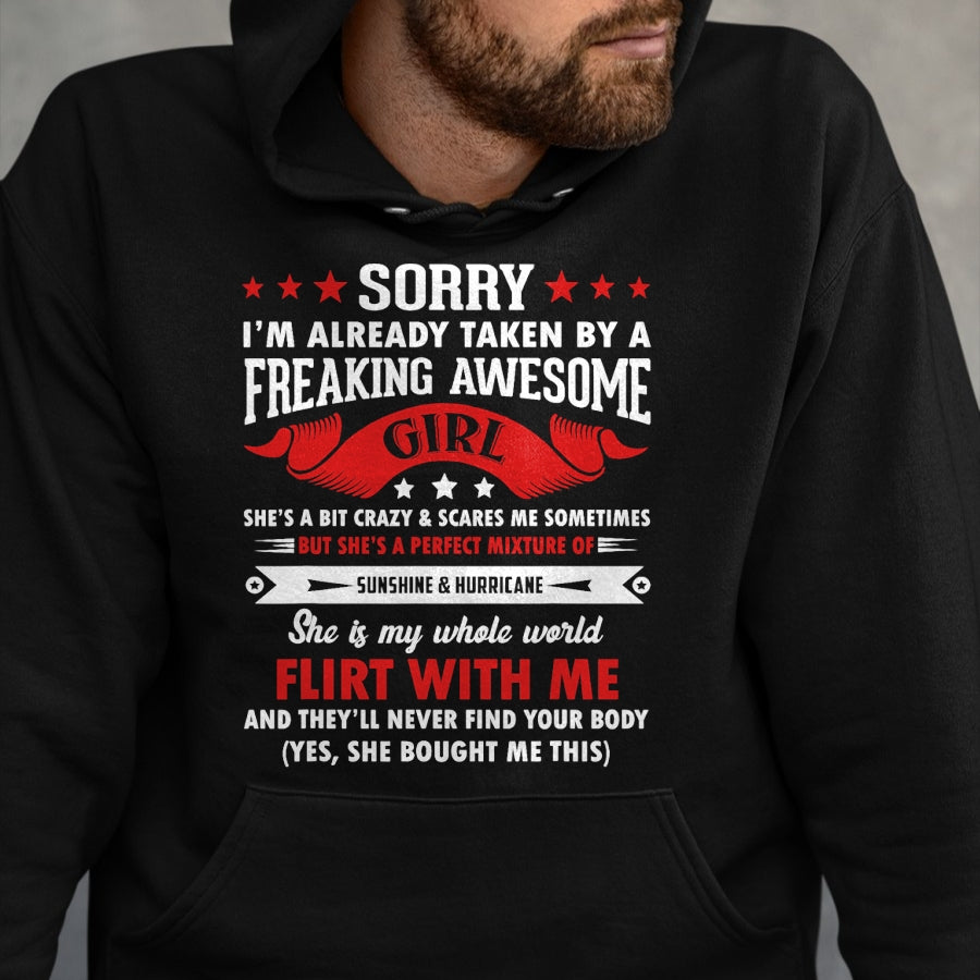 Best Wife Shirt, Wife and Husband Unisex T-Shirt/Hoodie/Sweatshirt HLT00 - Mens Sorry I'm Already Taken By Freaking Awesome Girl Funny T-Shirt