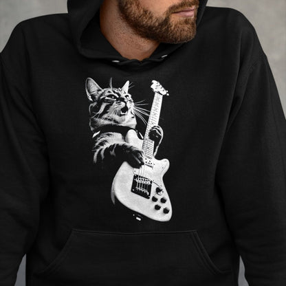 Guitar Lover Shirt, Funny Guitar UnisexT-Shirt/Hoodie/Sweatshirt HLT00 - Rock Cat Playing Guitar - Funny Guitar Cat T-Shirt, Men, Black, 3X-Large