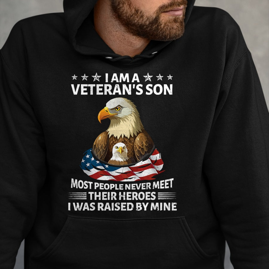 Proud Veteran Shirt, Funny Veteran UnisexT-Shirt/Hoodie/Sweatshirt HLT00 - Proud US Veteran Son I was Raised by My Hero Fathers Day T-Shirt