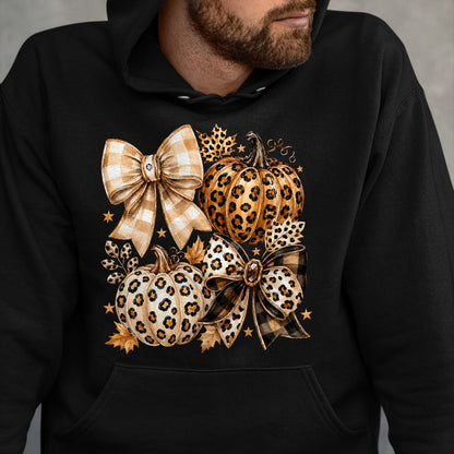 Best Thanksgiving Family Shirt , Funny Thanksgiving UnisexT-Shirt/Hoodie/Sweatshirt HLT00 - Coquette Bow Leopard Pumpkin Thanksgiving Autumn Fall Leaves T-Shirt