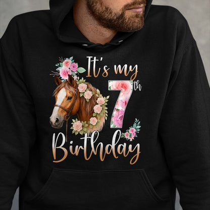 Best Horse Lover Shirt , Funny Horse UnisexT-Shirt/Hoodie/Sweatshirt HLT00 - Kids Birthday 7 Years Old Girl Horse Lovers Florals 7th Bday T-Shirt