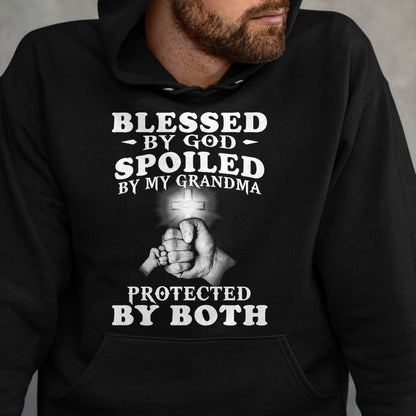 Best Wife Shirt, Wife and Husband Unisex T-Shirt/Hoodie/Sweatshirt HLT00 - Blessed by God spoiled by my grandma protected by both Premium T-Shirt (1)