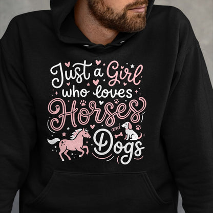 Best Horse Lover Shirt , Funny Horse UnisexT-Shirt/Hoodie/Sweatshirt HLT00 - Just A Girl Who Loves Horses and Dogs T-Shirt