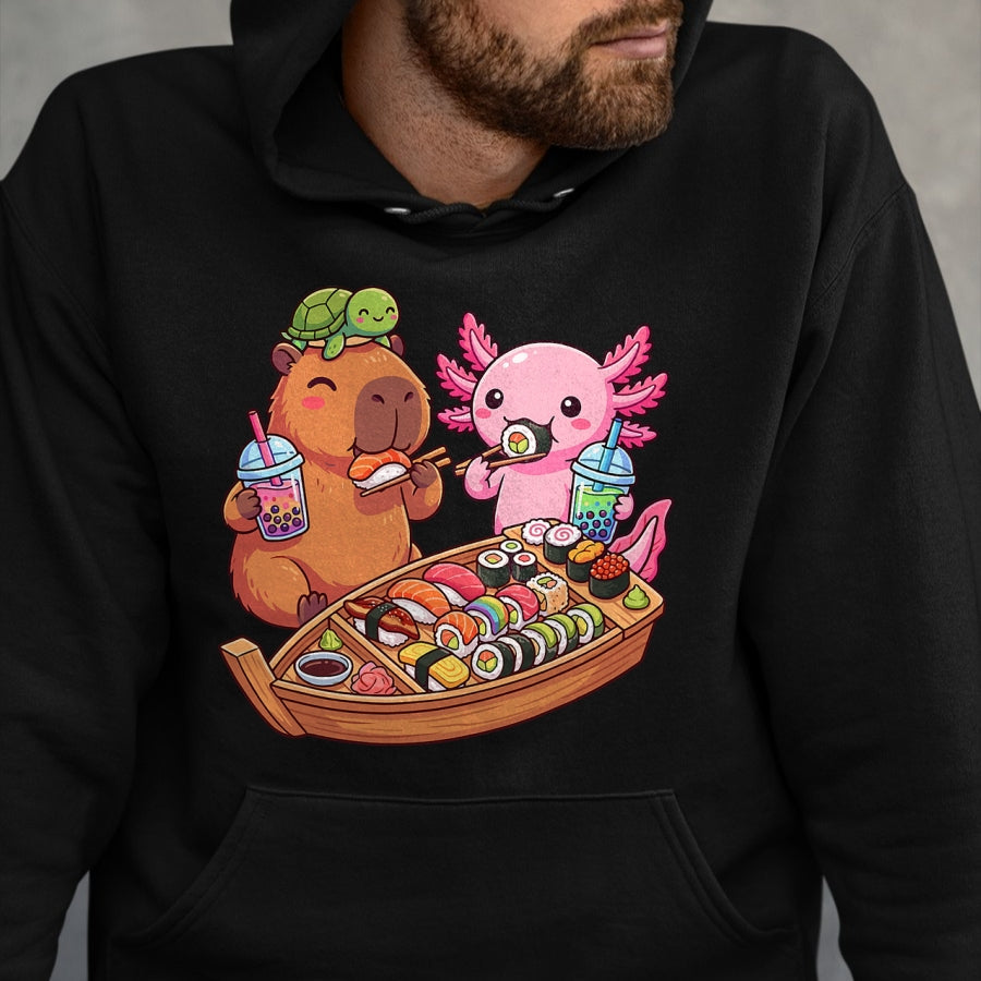 Cute Capybara Shirt, Funny Capybara Unisex T-Shirt/Hoodie/Sweatshirt HLT00 - Kawaii Capybara Axolotl Sushi Nigiri Chopsticks Anime Food T-Shirt