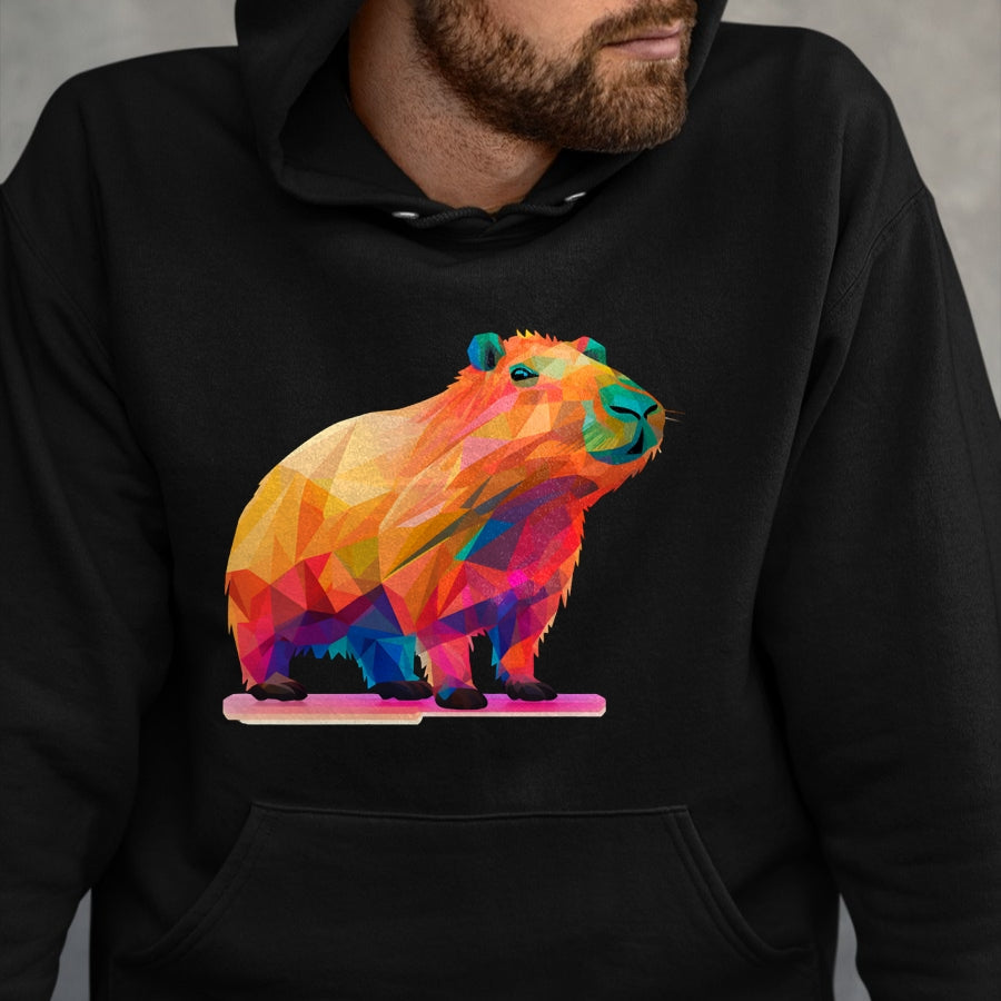 Cute Capybara Shirt, Funny Capybara Unisex T-Shirt/Hoodie/Sweatshirt HLT00 - Colorful Geometric Capybara Long Sleeve T-Shirt