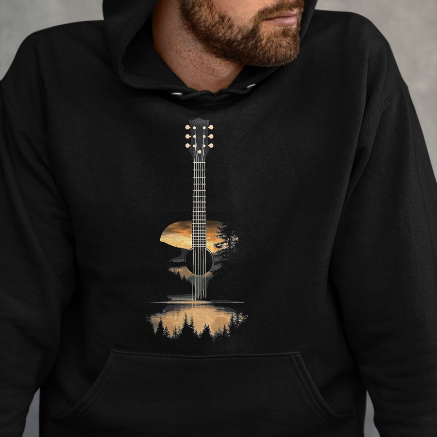 Guitar Lover Shirt, Funny Guitar UnisexT-Shirt/Hoodie/Sweatshirt HLT00 - Sunset Acoustic Guitar Scenic Nature Art T-Shirt, Men, Black, 3X-Large