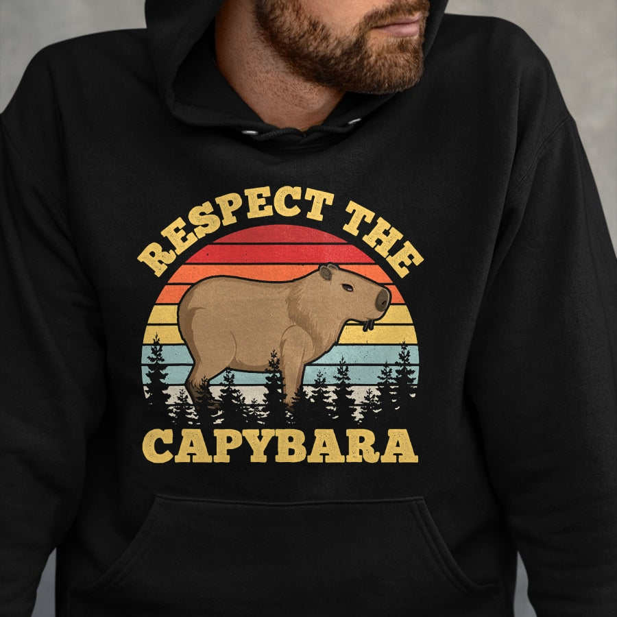 Cute Capybara Shirt, Funny Capybara Unisex T-Shirt/Hoodie/Sweatshirt HLT00 - Respect The Capybara Funny Capibara Rodent Animal Lover T-Shirt