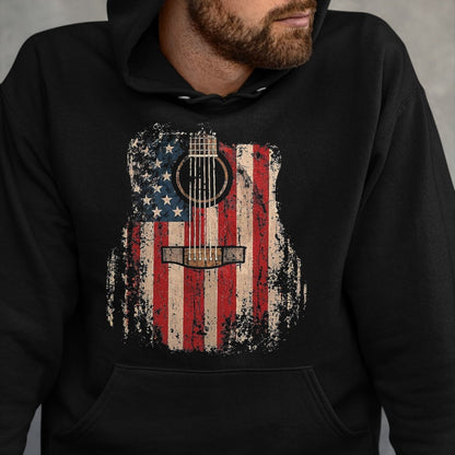 Guitar Lover Shirt, Funny Guitar UnisexT-Shirt/Hoodie/Sweatshirt HLT00 - Vintage USA American Flag Guitar Player Musician Guitarist T-Shirt, Men, Black, 3X-Large
