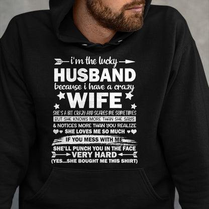 Best Wife Shirt, Wife and Husband Unisex T-Shirt/Hoodie/Sweatshirt HLT00 - Gift for wife T shirt, lucky wife   I Am A Lucky Husband I Have A Crazy Wife Christmas Bday Gift T-S (2)