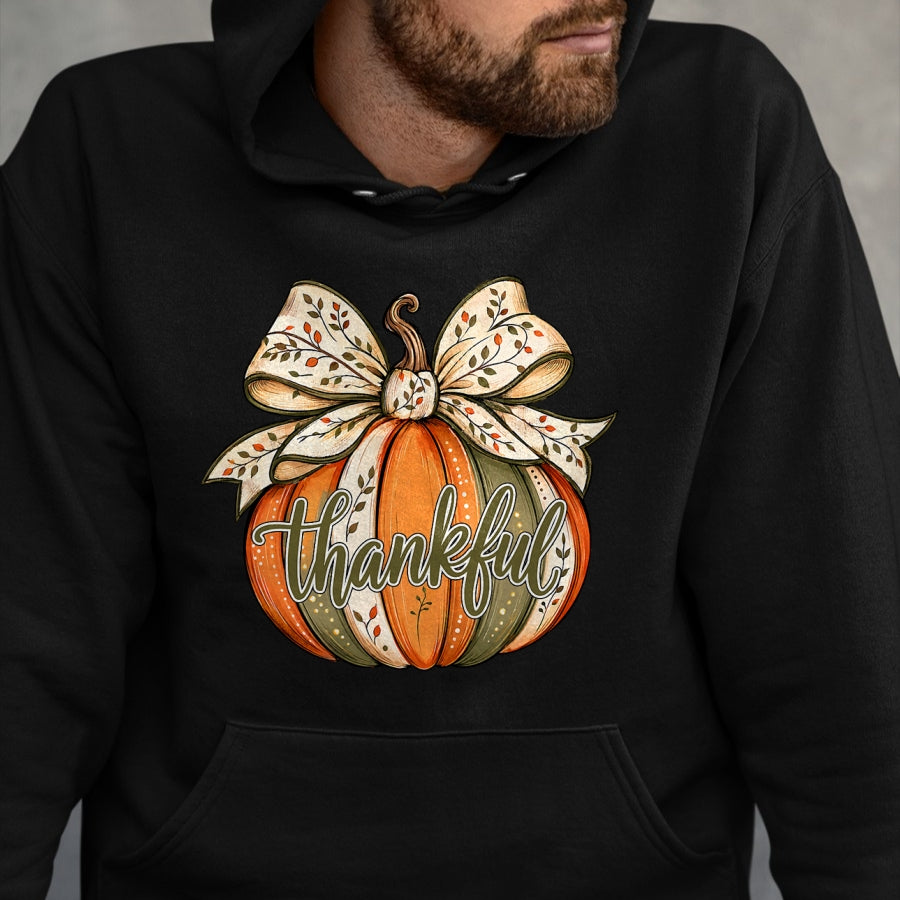Best Thanksgiving Family Shirt , Funny Thanksgiving UnisexT-Shirt/Hoodie/Sweatshirt HLT00 - Thankful Pumpkin Bow Fall Autumn Thanksgiving Shirts Women T-Shirt
