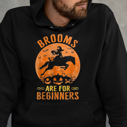 Best Horse Lover Shirt , Funny Horse UnisexT-Shirt/Hoodie/Sweatshirt HLT00 - Horses Equestrian Witch Halloween - Brooms are for Beginners T-Shirt, Women, Purple, Large