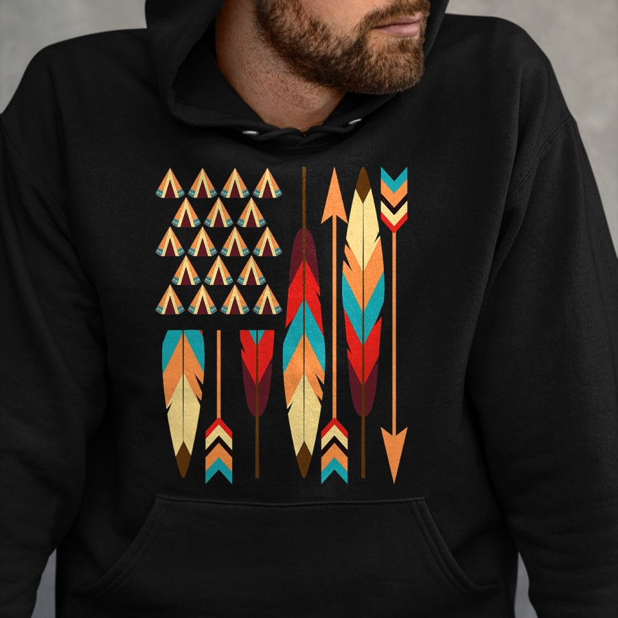 Native American T-Shirts, Vintage Native American Unisex T-Shirt/Hoodie/Sweatshirt HLT00 - Native American Pride USA Flag