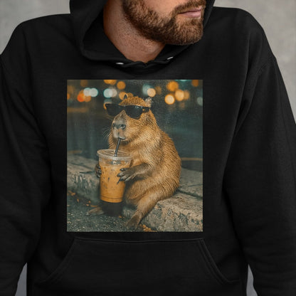 Cute Capybara Shirt, Funny Capybara Unisex T-Shirt/Hoodie/Sweatshirt HLT00 - Funny Capybara Drinking Iced Coffee Cute Animal Meme T-Shirt