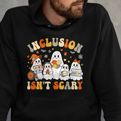 Best Teacher Shirt, Funny Teacher UnisexT-Shirt/Hoodie/Sweatshirt HLT00 - Inclusion Isn't Scary Funny Ghost Halloween SLP SPED Teacher T-Shirt
