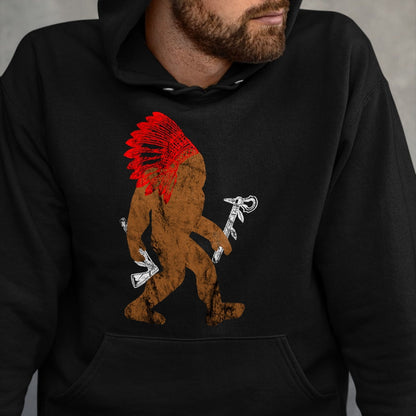 Native American T-Shirts, Vintage Native American Unisex T-Shirt/Hoodie/Sweatshirt HLT00 - Indian Bigfoot Chief Sasquatch Western Carnival Costume