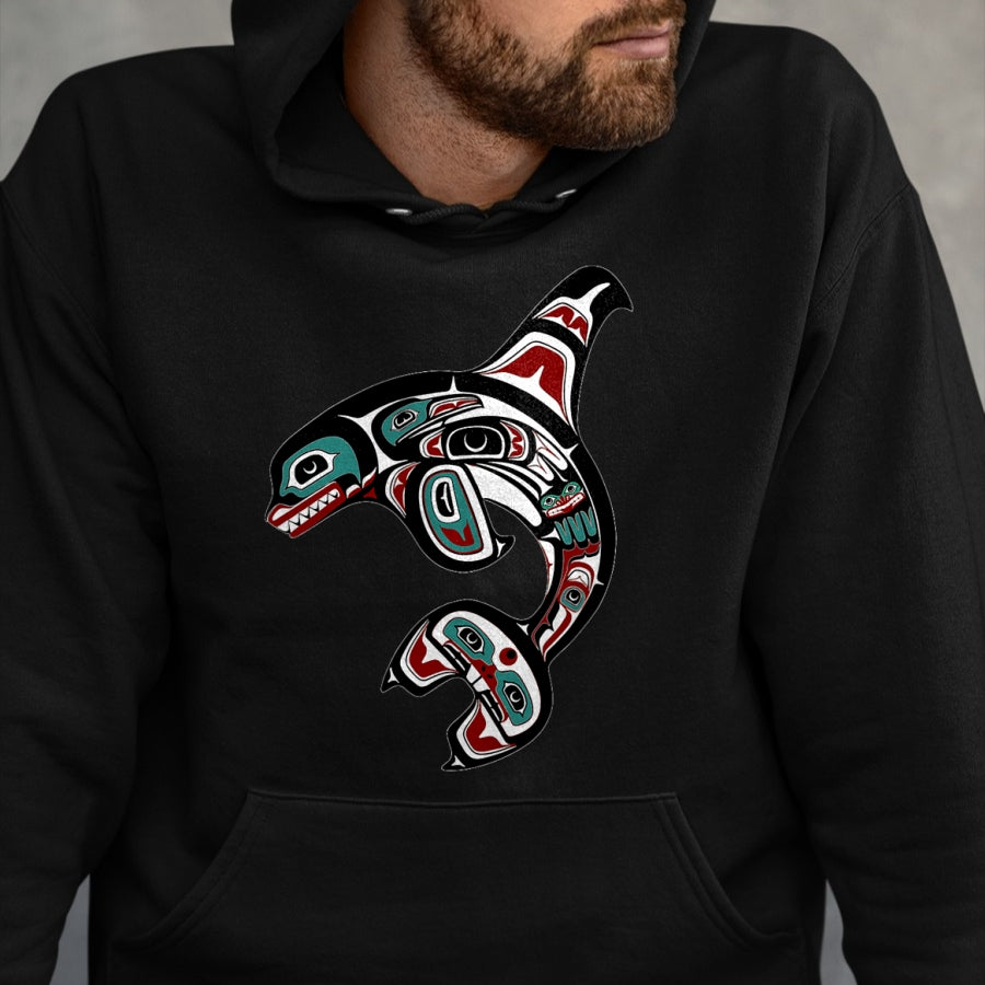 Native American T-Shirts, Vintage Native American Unisex T-Shirt/Hoodie/Sweatshirt HLT00 - Orca Killer Whale Pacific Northwest Alaska Native American