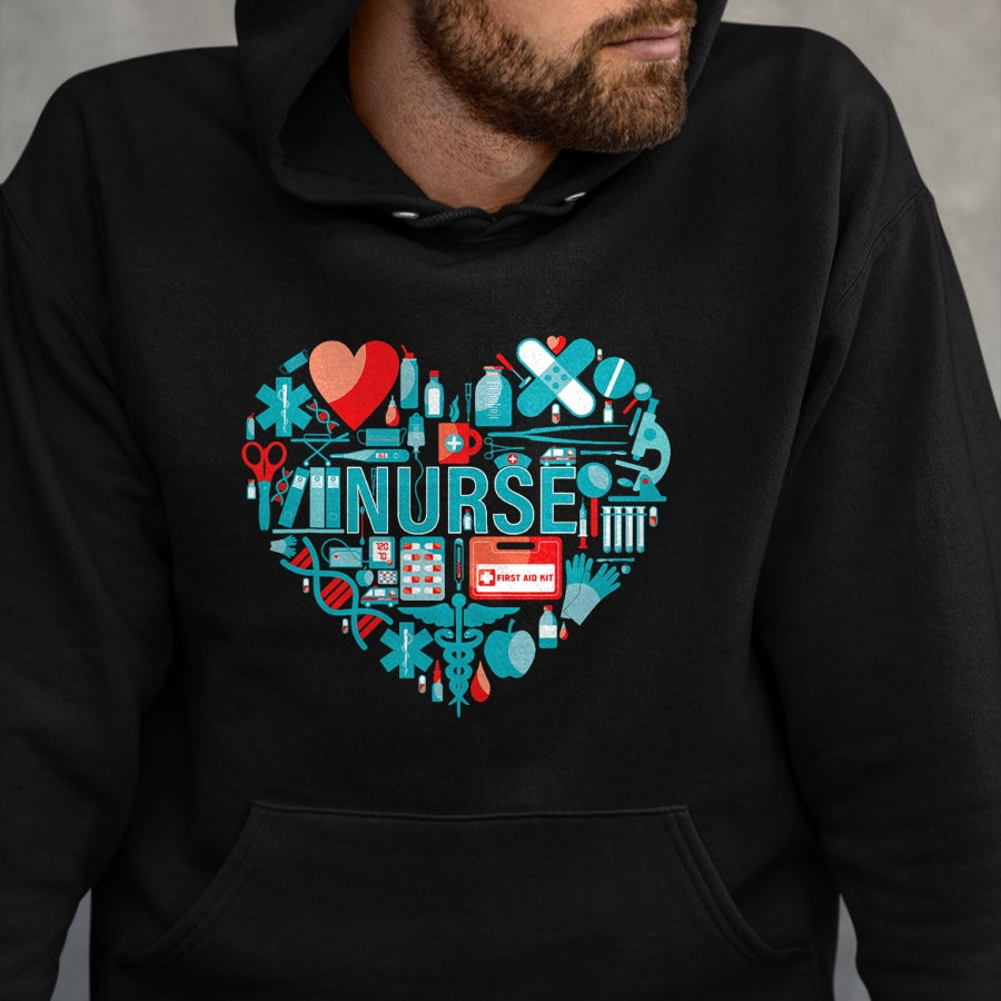 Funny Nurse Shirt, Nurse Unisex T-Shirt/Hoodie/Sweatshirt HLT00 - Nurse Love Nursing Student RN Nurse heart CNA women men gift T-Shirt