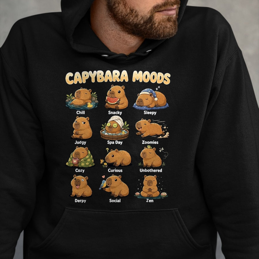 Cute Capybara Shirt, Funny Capybara Unisex T-Shirt/Hoodie/Sweatshirt HLT00 - Funny Capybara Moods Cute Chart Chill Zen Animal Art T-Shirt, Men, Black, 3X-Large