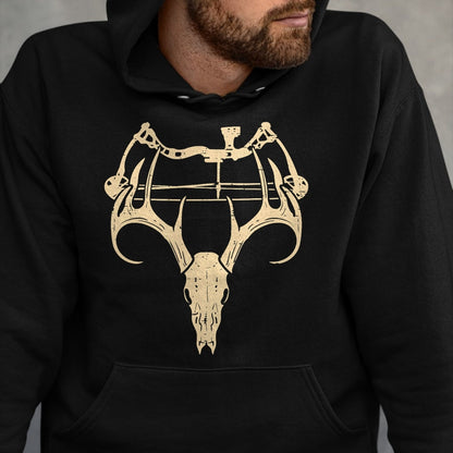 Funny Hunting Shirt, Gift For Hunting Lover Unisex T-Shirt/Hoodie/Sweatshirt HLT00 - Deer Skull Compound Bow Retro Hunting Archery Dad Archer T-Shirt