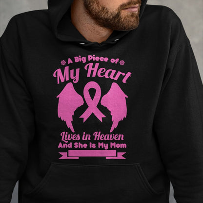 Gift for Mom Shirt, Funny Mom Unisex T-Shirt/Hoodie/Sweatshirt HLT00 - Mom In Heaven Wings Awesome Breast Cancer Awareness Gift T-Shirt