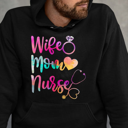 Funny Nurse Shirt, Nurse Unisex T-Shirt/Hoodie/Sweatshirt HLT00 - Wife Mom Nurse T Shirt for Nurses (LPN, BSN, RN, NP)