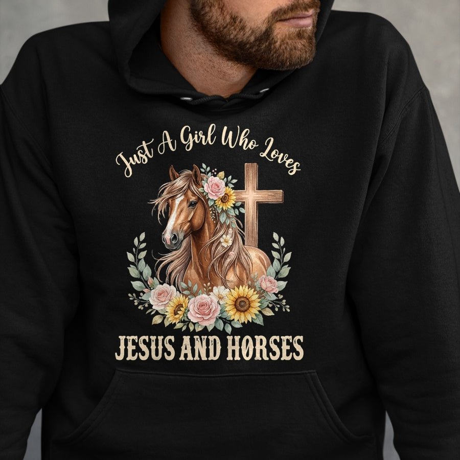 Best Horse Lover Shirt , Funny Horse UnisexT-Shirt/Hoodie/Sweatshirt HLT00 - Just A Girl Who Loves Jesus and Horses T-Shirt