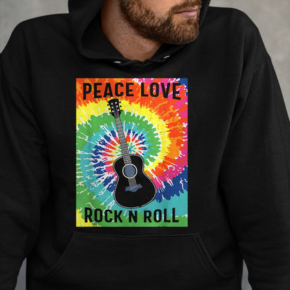 Guitar Lover Shirt, Funny Guitar UnisexT-Shirt/Hoodie/Sweatshirt HLT00 - Peace Love Rock n Roll Tie Dye Hippie Guitar Music Retro T-Shirt