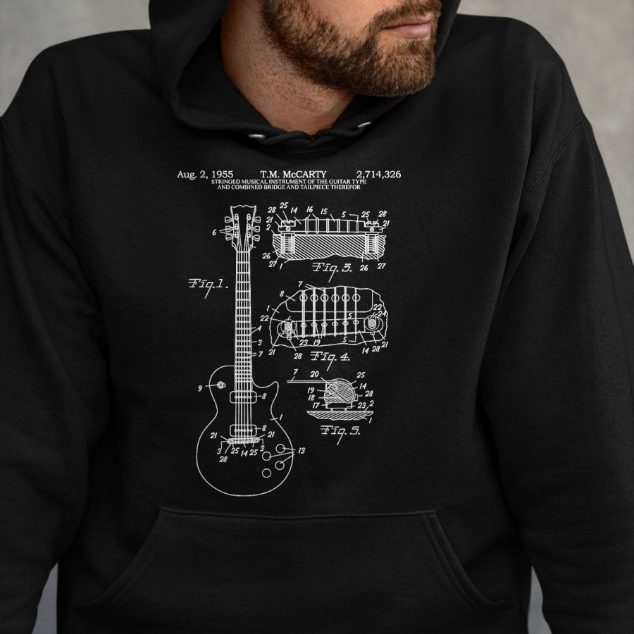 Guitar Lover Shirt, Funny Guitar UnisexT-Shirt/Hoodie/Sweatshirt HLT00 - Guitar Schematic Blueprint Vintage Rocker Band Guitar Player T-Shirt