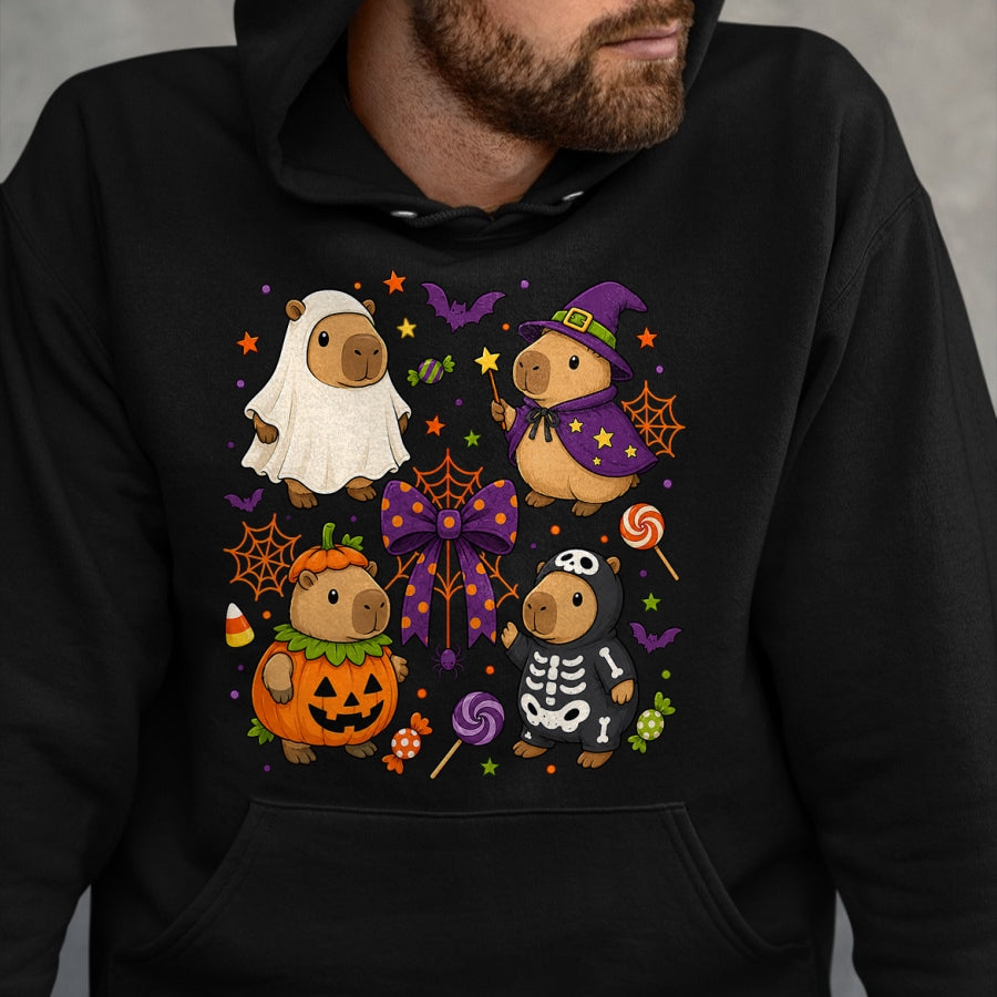 Cute Capybara Shirt, Funny Capybara Unisex T-Shirt/Hoodie/Sweatshirt HLT00 - Funny Cozy Capybara Autumn Fall Spooky Season Halloween T-Shirt