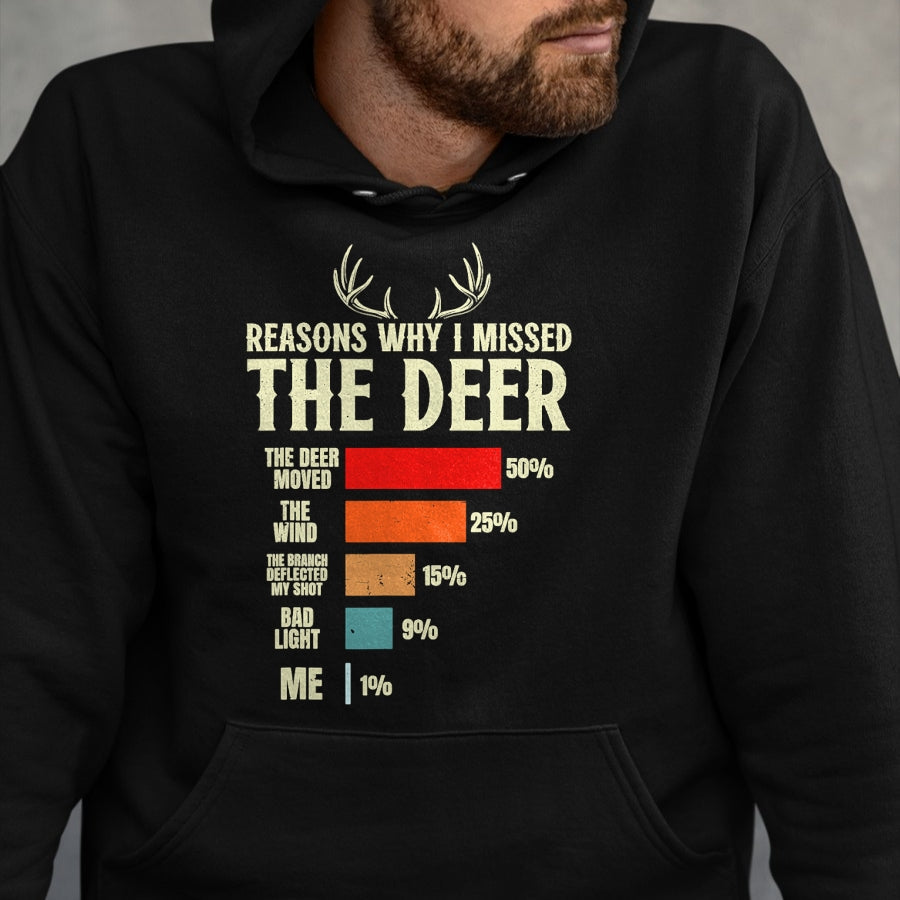 Funny Hunting Shirt, Gift For Hunting Lover Unisex T-Shirt/Hoodie/Sweatshirt HLT00 - Funny Hunter Reasons why i Missed the Deer Hunting T-Shirt