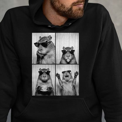 Cute Capybara Shirt, Funny Capybara Unisex T-Shirt/Hoodie/Sweatshirt HLT00 - Funny Capybara Photobooth, Capybara with Sunglasses, Rodent T-Shirt, Men, Black, 3X-Large