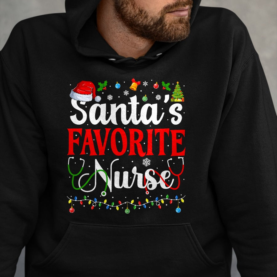 Funny Nurse Shirt, Nurse Unisex T-Shirt/Hoodie/Sweatshirt HLT00 - Santa's Favorite Nurse Christmas Nursing Christmas Nurse T-Shirt