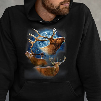 Funny Hunting Shirt, Gift For Hunting Lover Unisex T-Shirt/Hoodie/Sweatshirt HLT00 - Funny Elk Hunting T-Shirt - Elk Howling at the Moon
