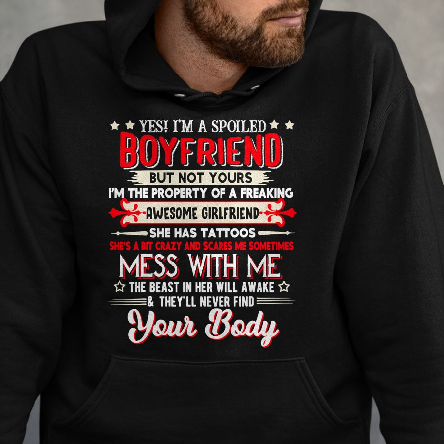 Best Wife Shirt, Wife and Husband Unisex T-Shirt/Hoodie/Sweatshirt HLT00 - Yes I'm A Spoiled Boyfriend Property Of Awesome Girlfriend T-Shirt