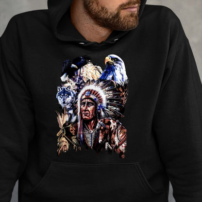 Native American T-Shirts, Vintage Native American Unisex T-Shirt/Hoodie/Sweatshirt HLT00 - American Indigenous Art Native Indian Chief Headdress
