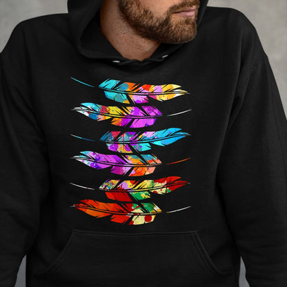 Native American T-Shirts, Vintage Native American Unisex T-Shirt/Hoodie/Sweatshirt HLT00 - Colorful Feathers American Indian Pride Native American