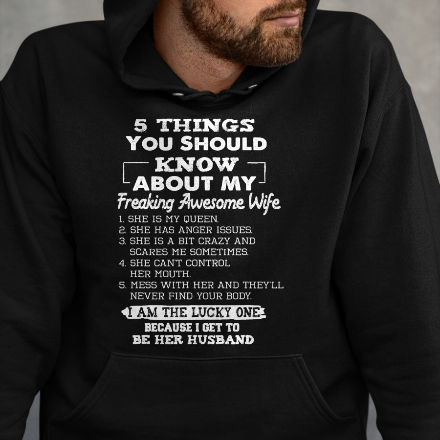 Best Wife Shirt, Wife and Husband Unisex T-Shirt/Hoodie/Sweatshirt HLT00 - Awesome 5 Things You Should Know About My Freaking Wife T-Shirt
