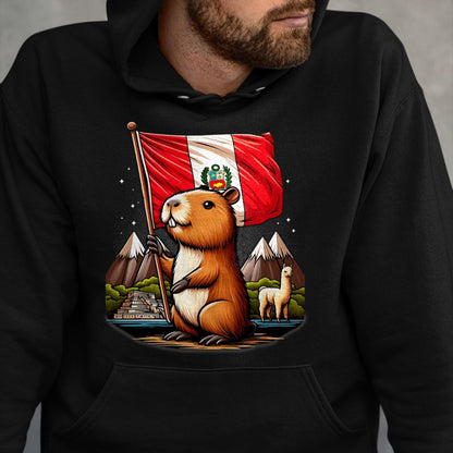 Cute Capybara Shirt, Funny Capybara Unisex T-Shirt/Hoodie/Sweatshirt HLT00 - Peruvian Capybara Peru Flag - Ronsoco Fiestas Patrias T-Shirt