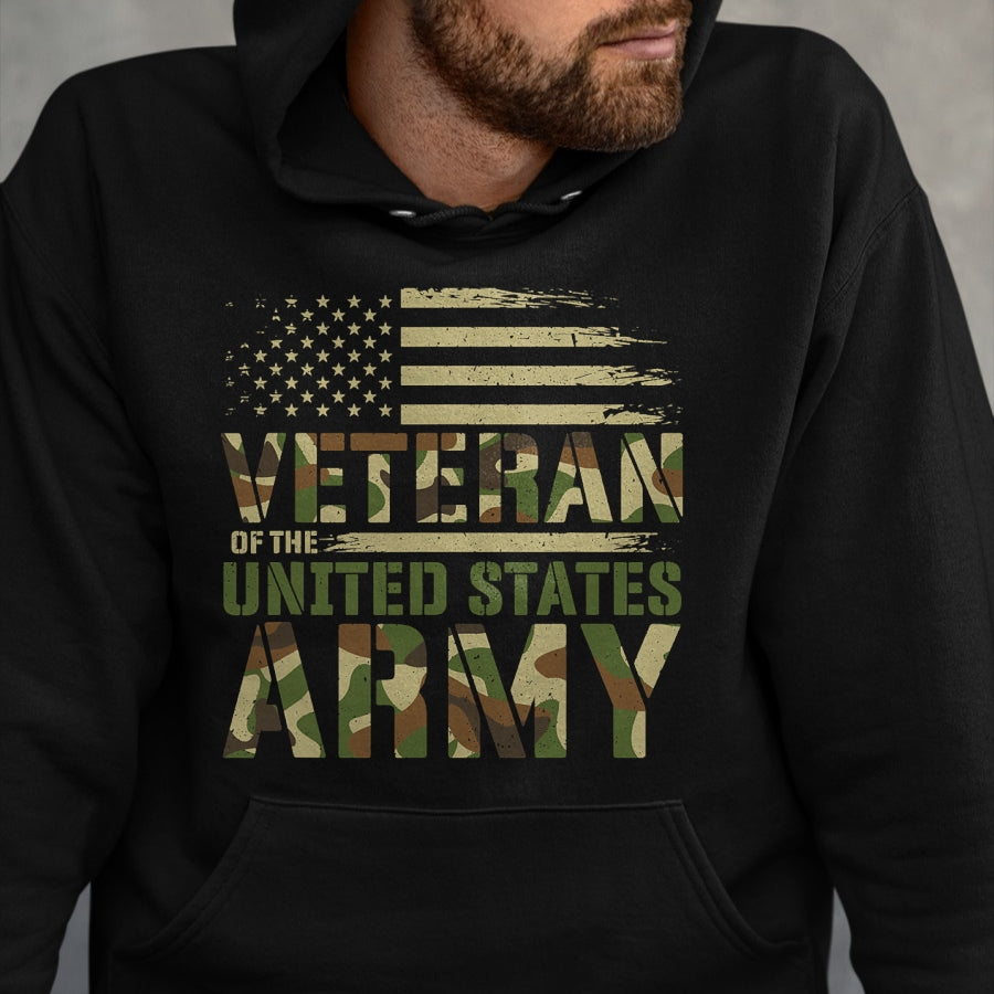 Proud Veteran Shirt, Funny Veteran UnisexT-Shirt/Hoodie/Sweatshirt HLT00 - Veteran of The United States Army Patriotic Camo Military T-Shirt