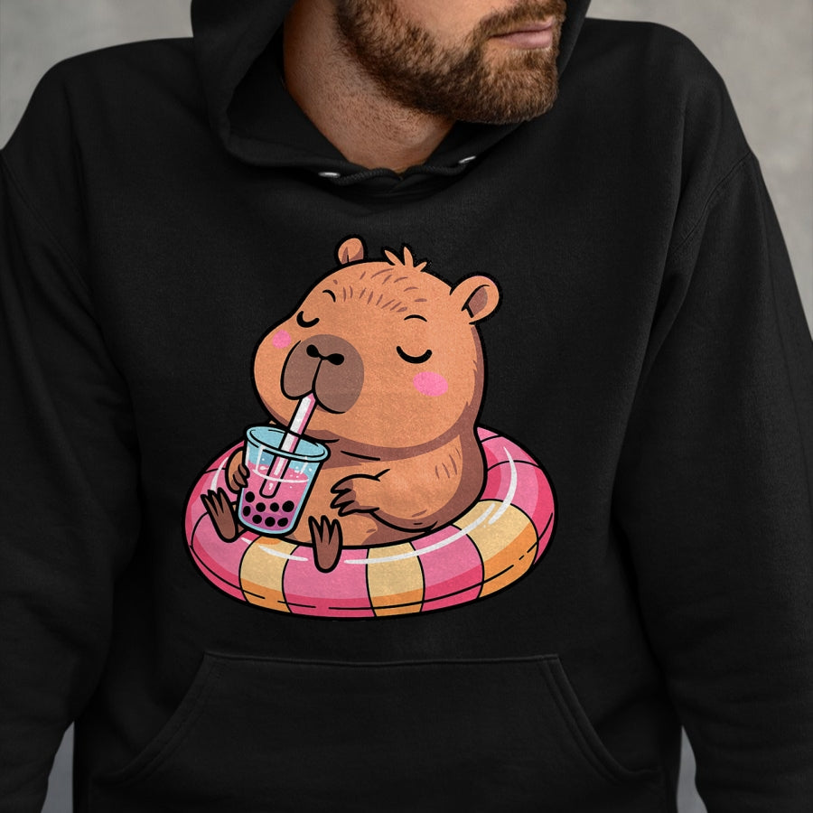 Cute Capybara Shirt, Funny Capybara Unisex T-Shirt/Hoodie/Sweatshirt HLT00 - Kawaii Capybara Bubble Tea Pool Float Teen Girls and Her Mom T-Shirt