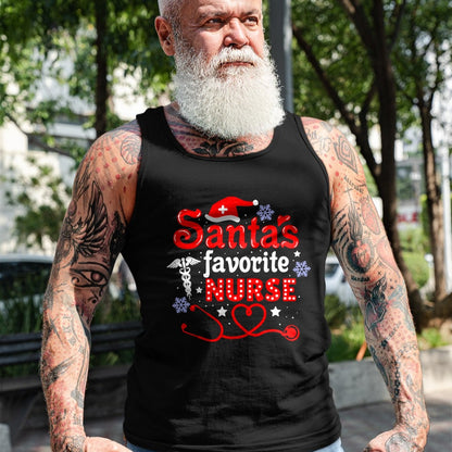 Funny Nurse Shirt, Nurse Unisex T-Shirt/Hoodie/Sweatshirt HLT00 - Santa's Favorite Nurse Christmas Short Sleeve T-Shirt