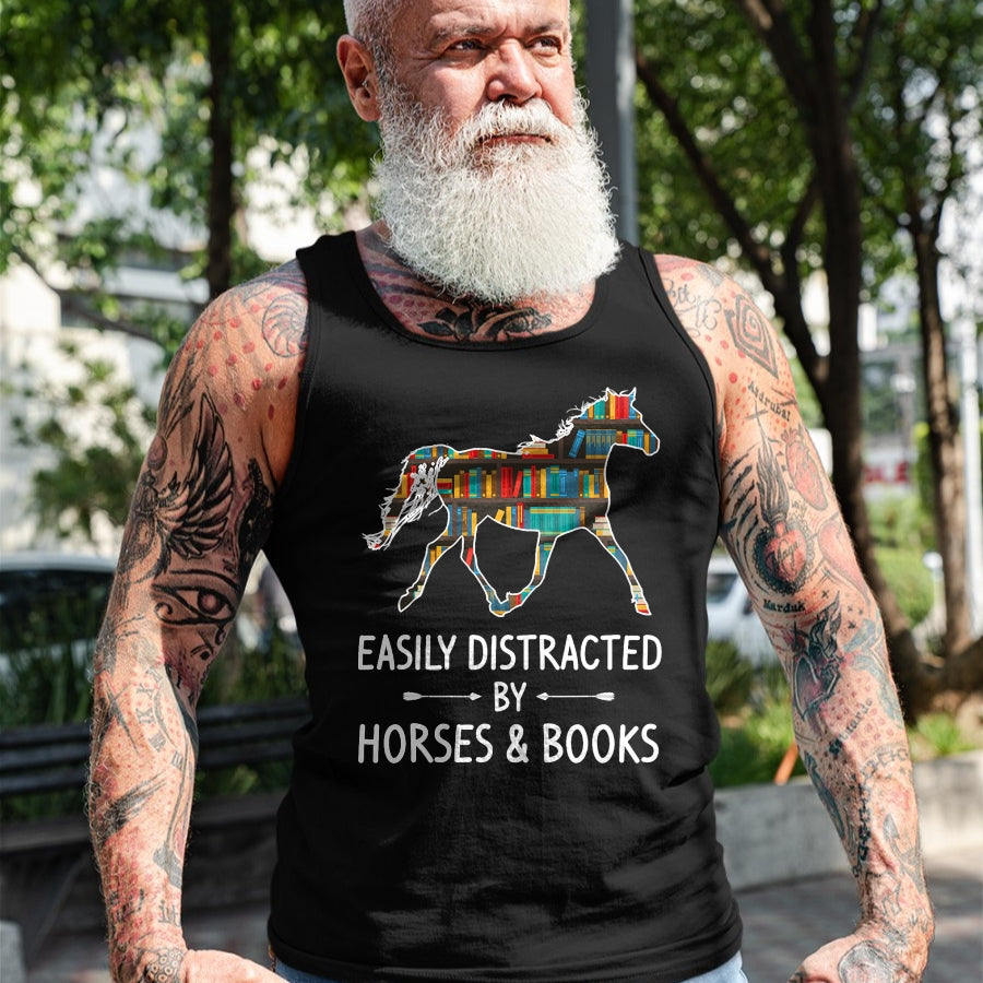 Best Horse Lover Shirt , Funny Horse UnisexT-Shirt/Hoodie/Sweatshirt HLT00 - Easily Distracted By Horses & Books Lover Gift Hare Mare T-Shirt