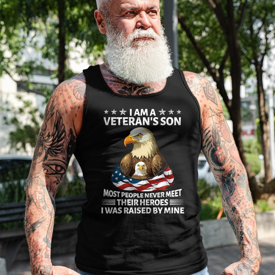 Proud Veteran Shirt, Funny Veteran UnisexT-Shirt/Hoodie/Sweatshirt HLT00 - Proud US Veteran Son I was Raised by My Hero Fathers Day T-Shirt