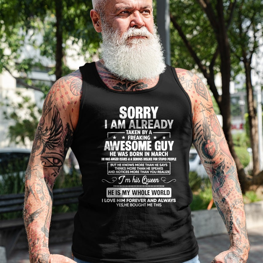 Best Wife Shirt, Wife and Husband Unisex T-Shirt/Hoodie/Sweatshirt HLT00 - I Am Already Taken By A Awesome Guy He Was Born In March T-Shirt