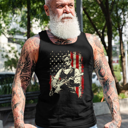 Guitar Lover Shirt, Funny Guitar UnisexT-Shirt/Hoodie/Sweatshirt HLT00 - Abraham Lincoln Playing Guitar Rock and Roll American Flag T-Shirt, Men, Black, 3X-Large