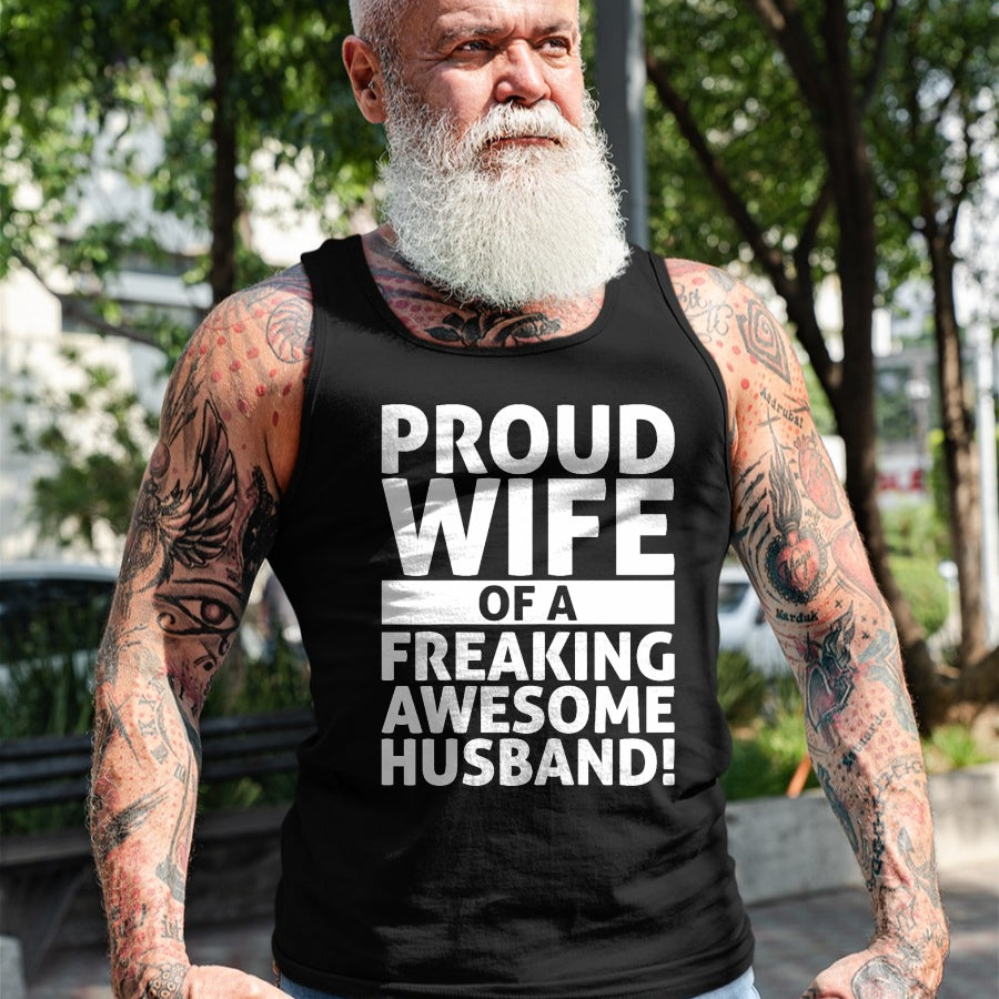Best Wife Shirt, Wife and Husband Unisex T-Shirt/Hoodie/Sweatshirt HLT00 - Valentines Day - Proud Wife Of A Freaking Awesome Husband T-Shirt (1)